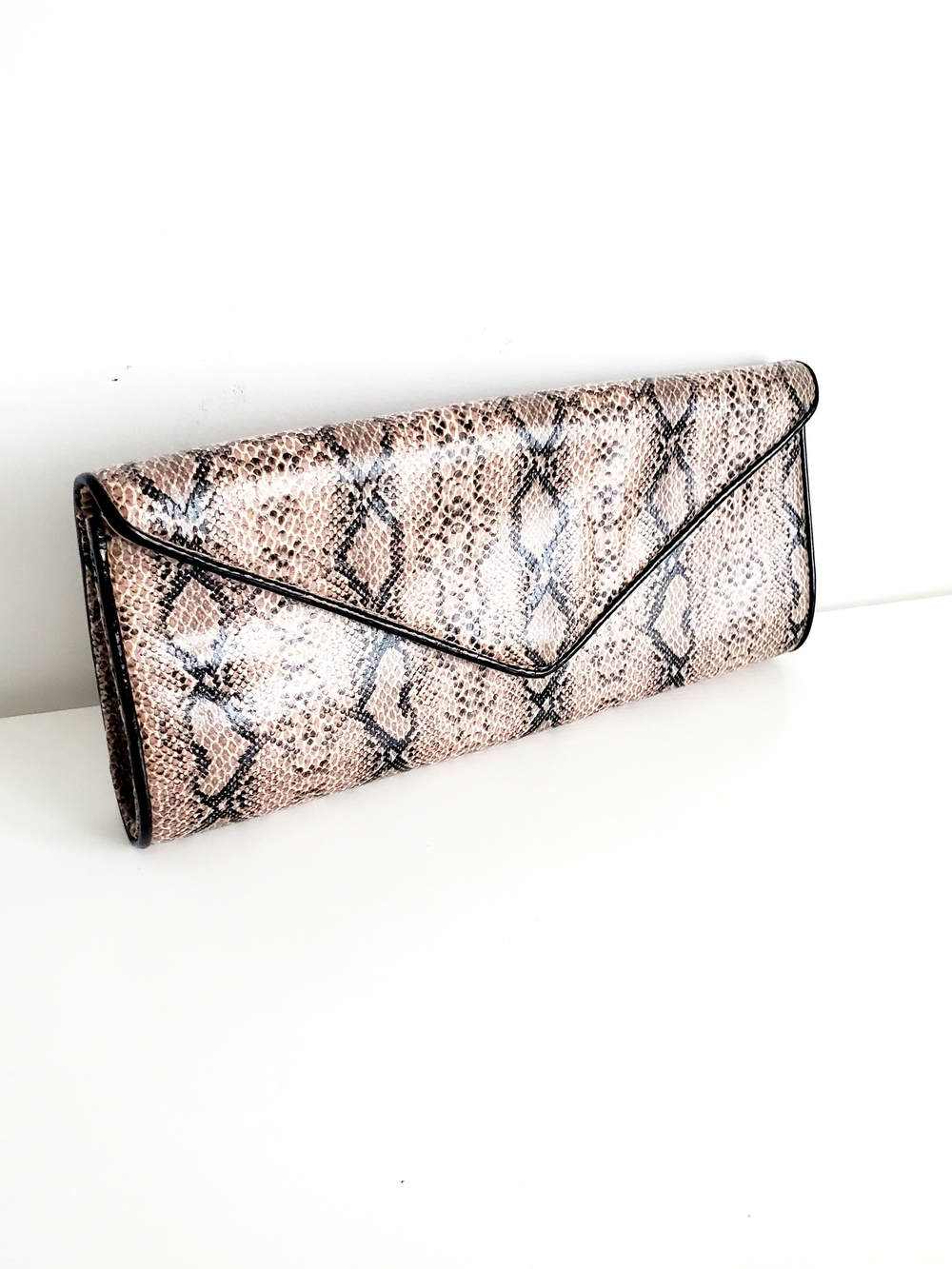 Payless Beige and Black Snake-Print Envelope Clutch